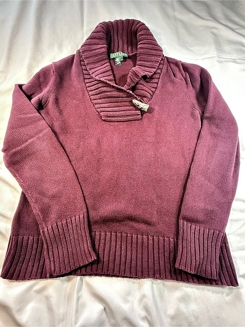 Lauren Ralph Lauren Rib-Knit Shawl-Collar Toggle Sweater Purple Large